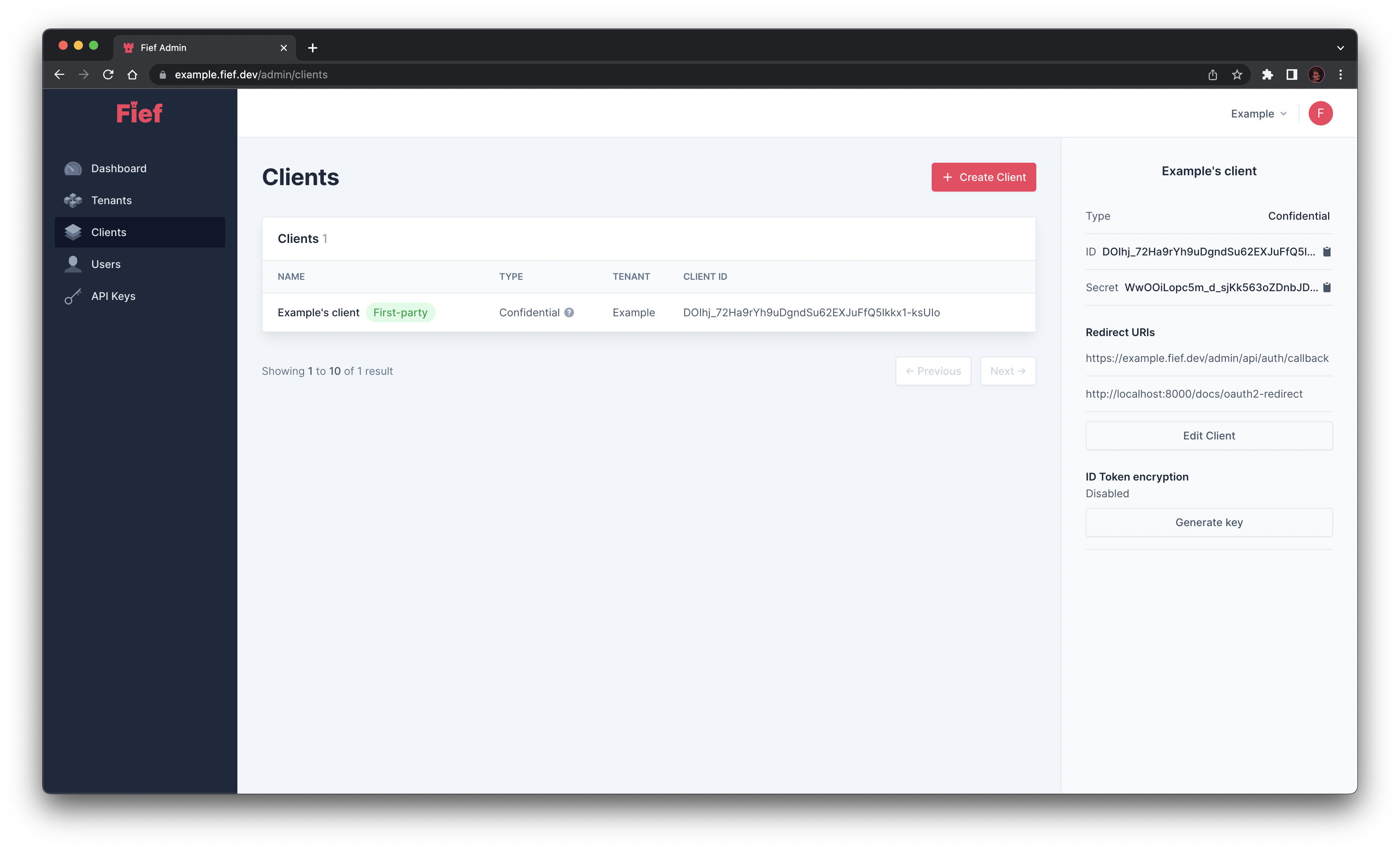 Client details from admin dashboard