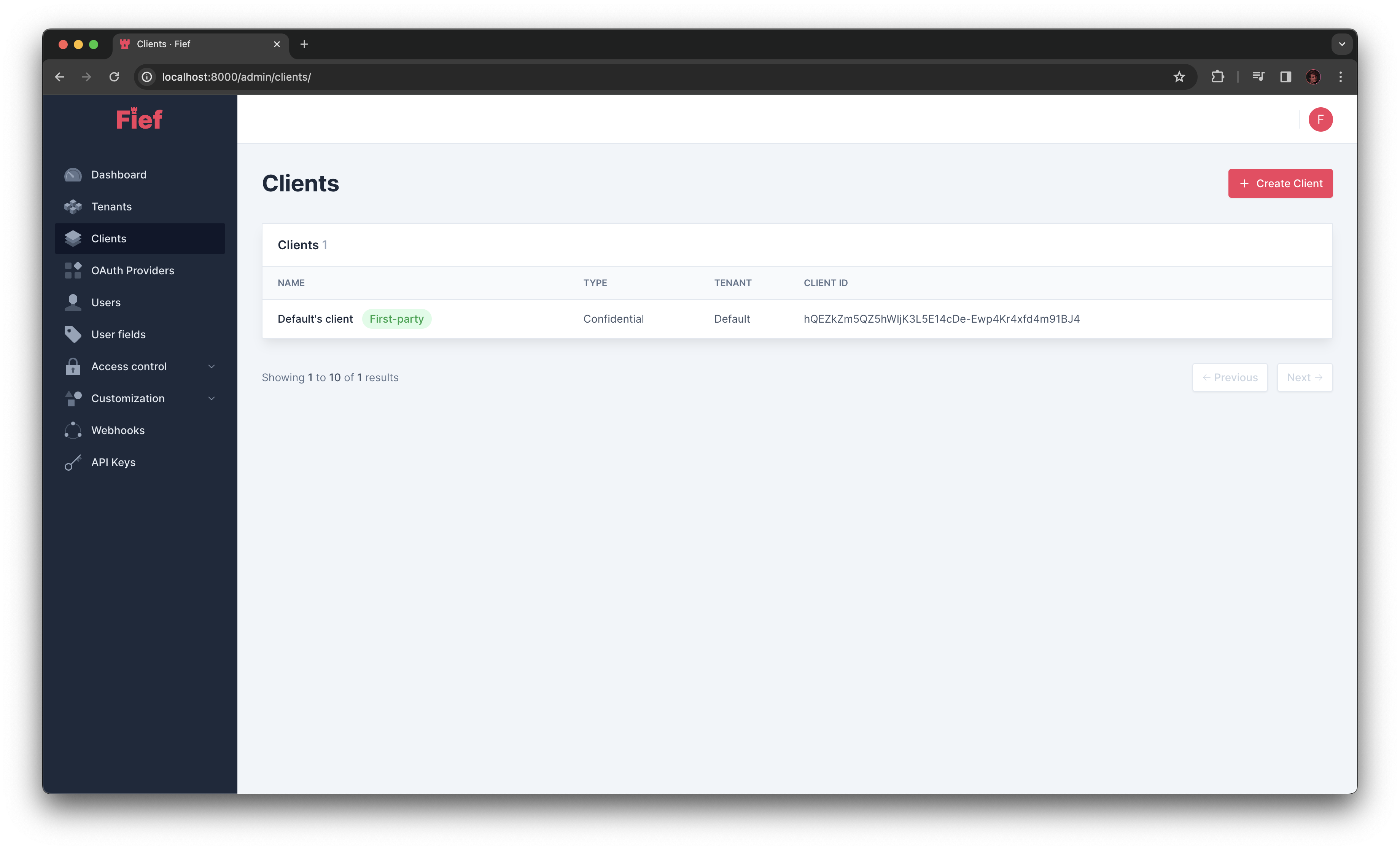 Clients from admin dashboard