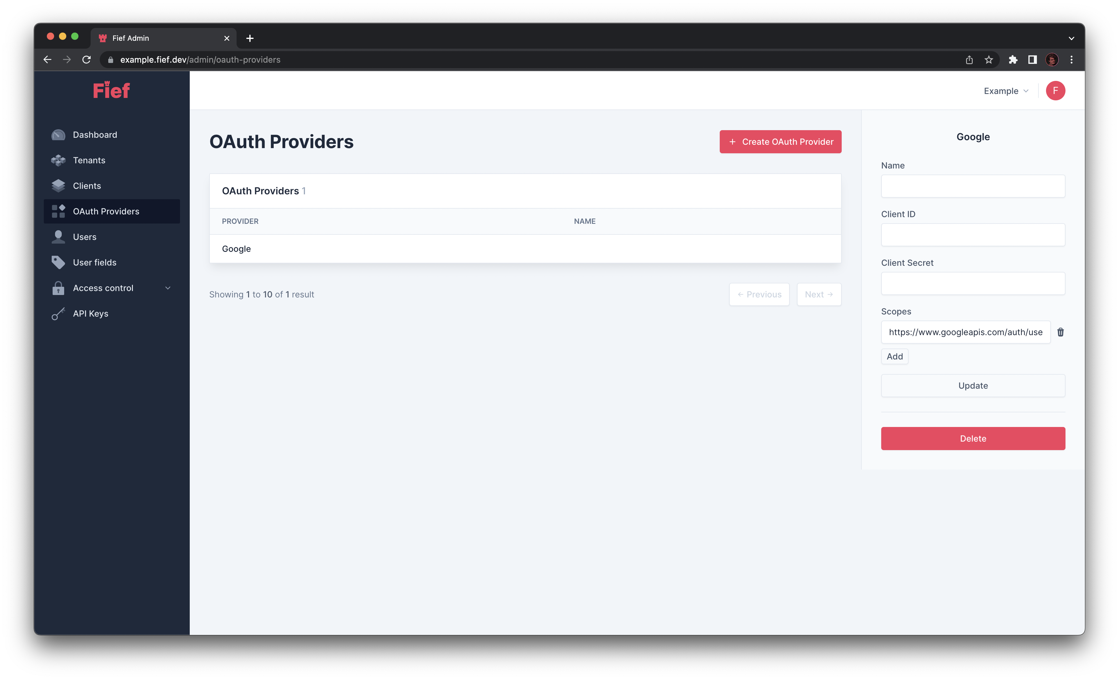 Edit OAuth Provider from admin dashboard