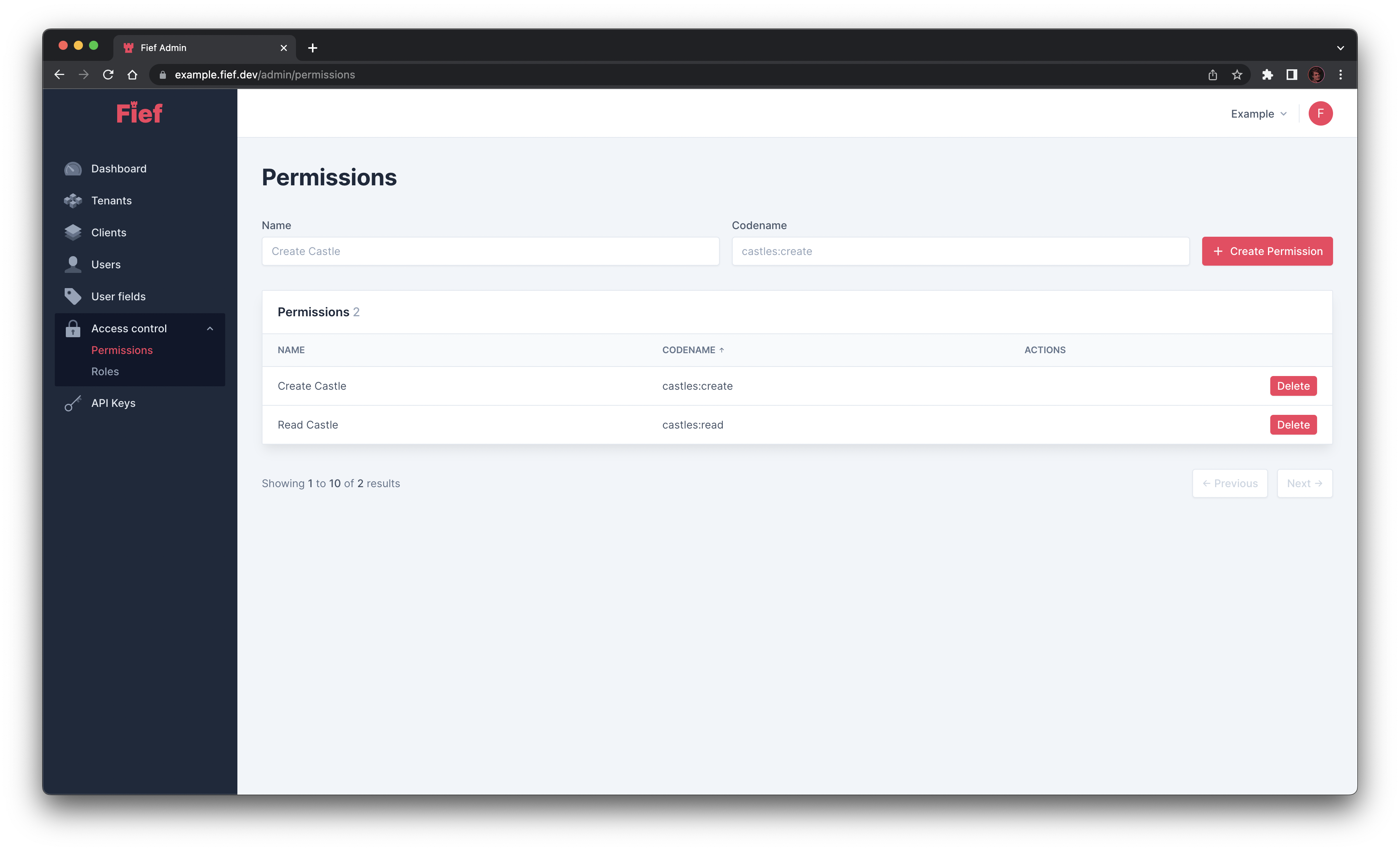 Permissions from admin dashboard