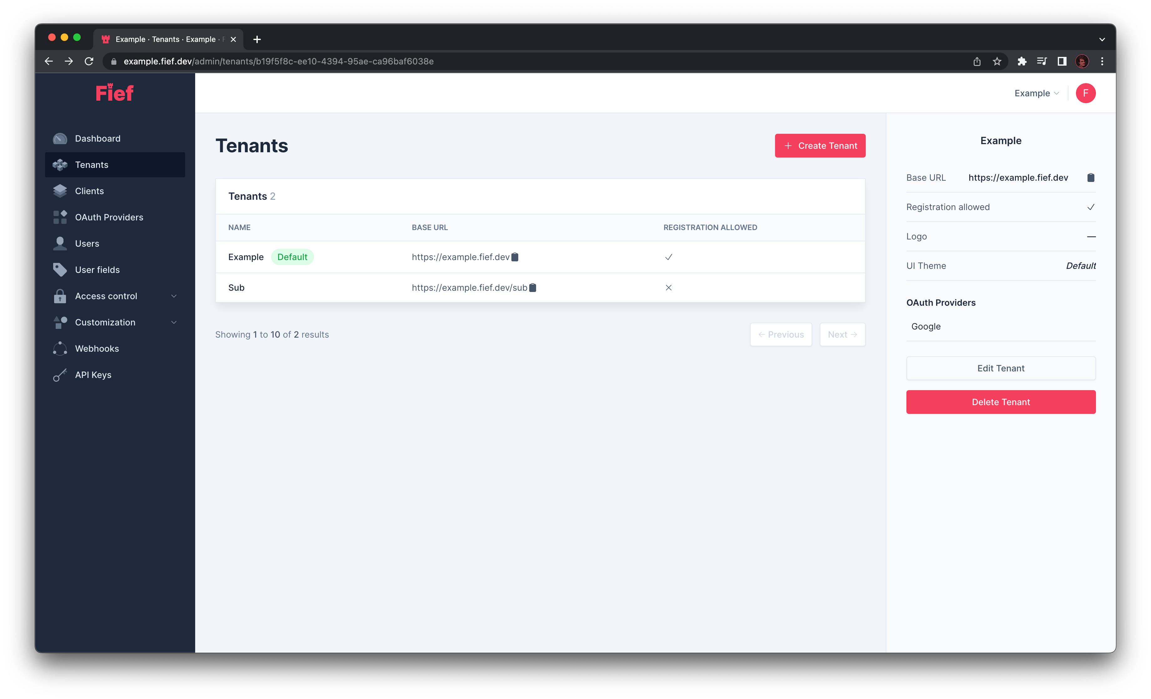 View tenant details from admin dashboard