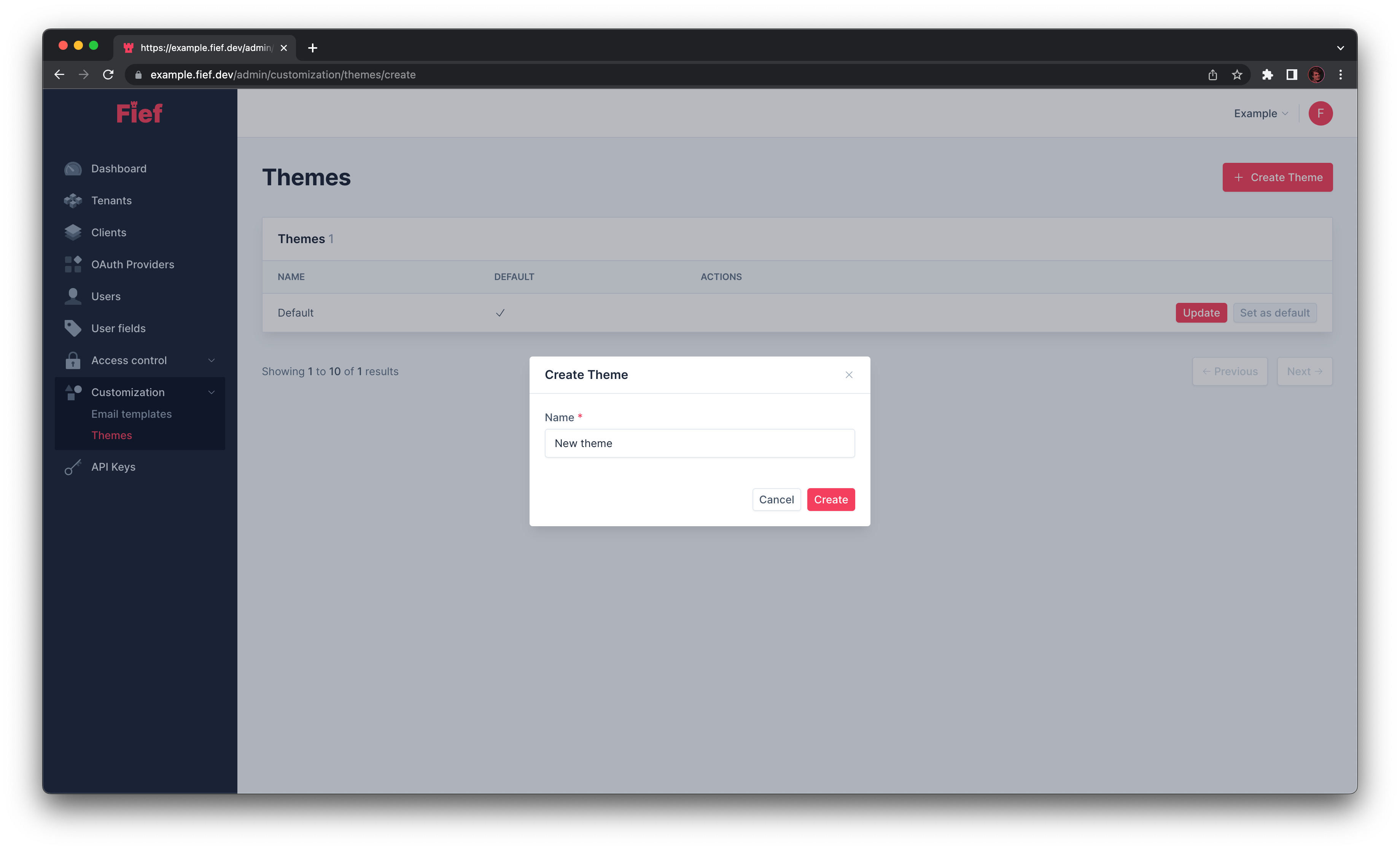 Create theme from admin dashboard