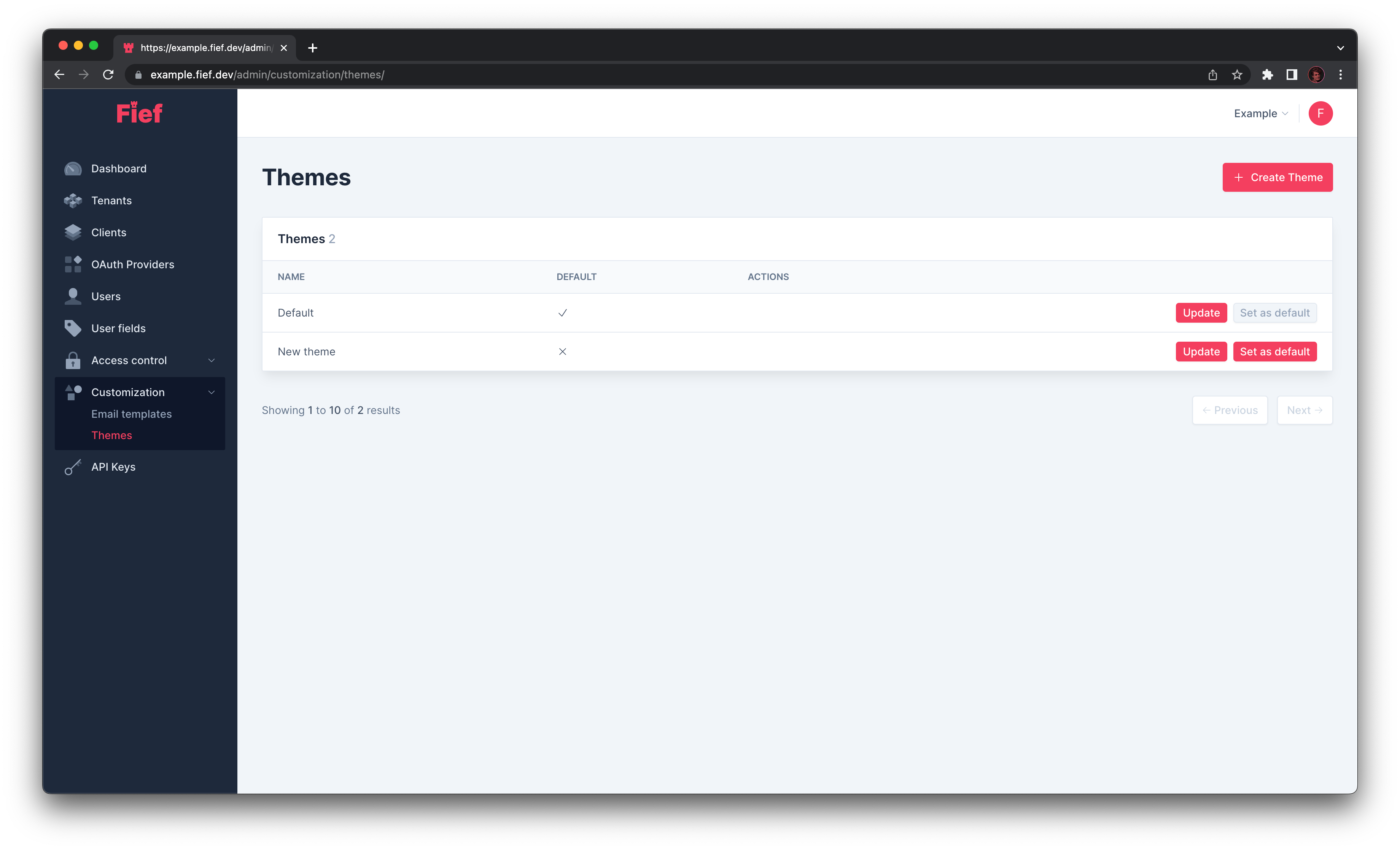 Create theme from admin dashboard