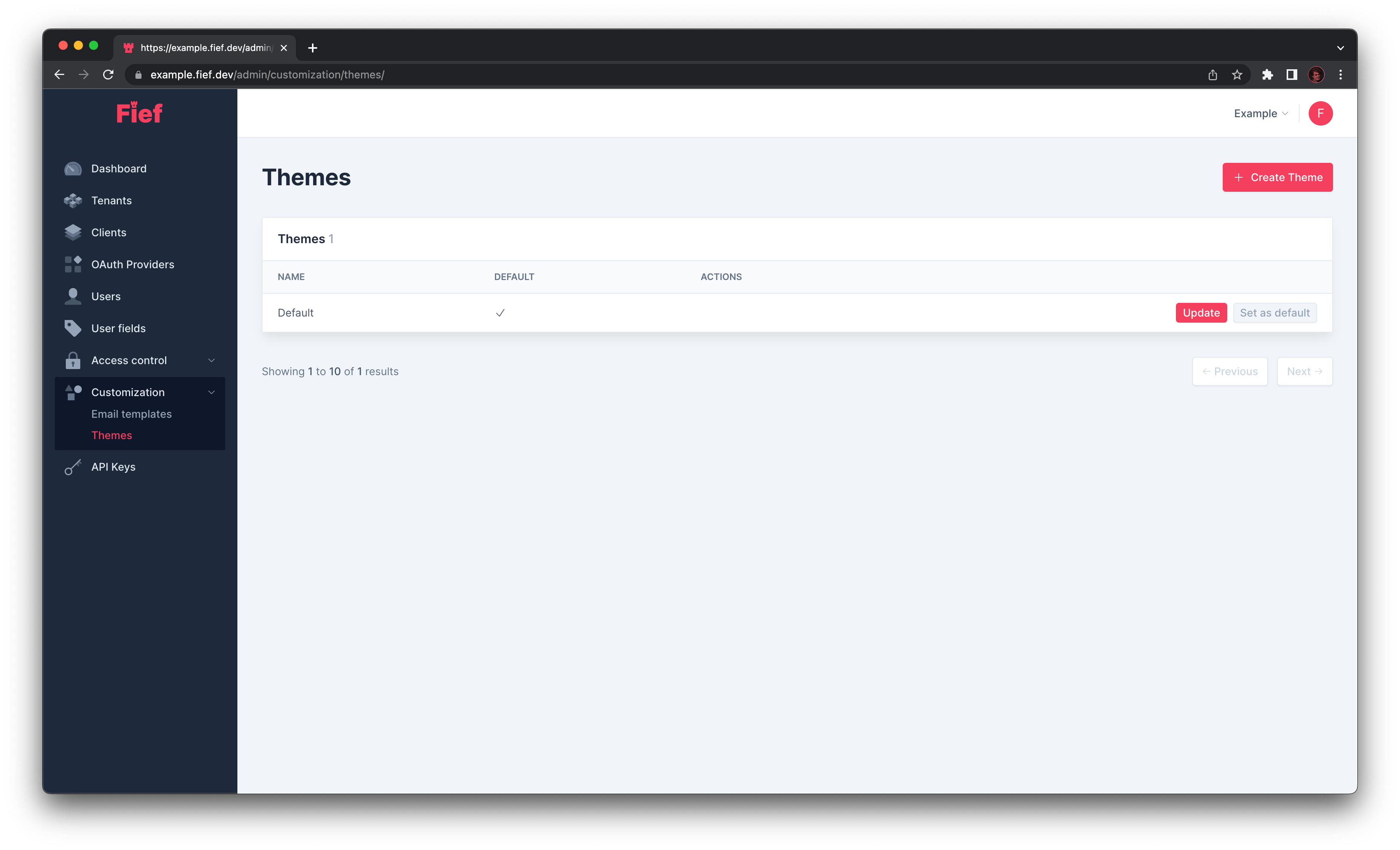 Themes from admin dashboard