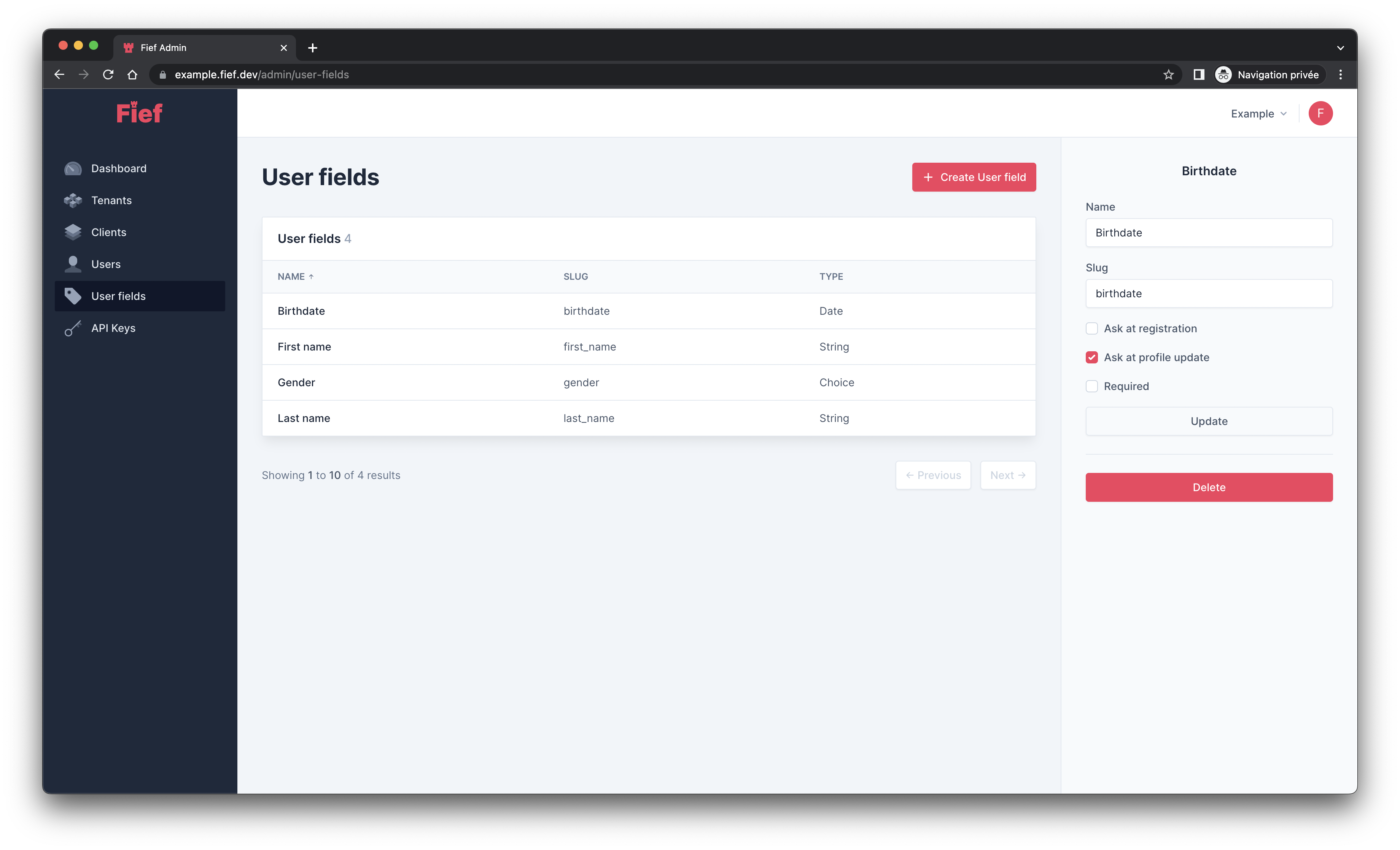 Edit user field from admin dashboard