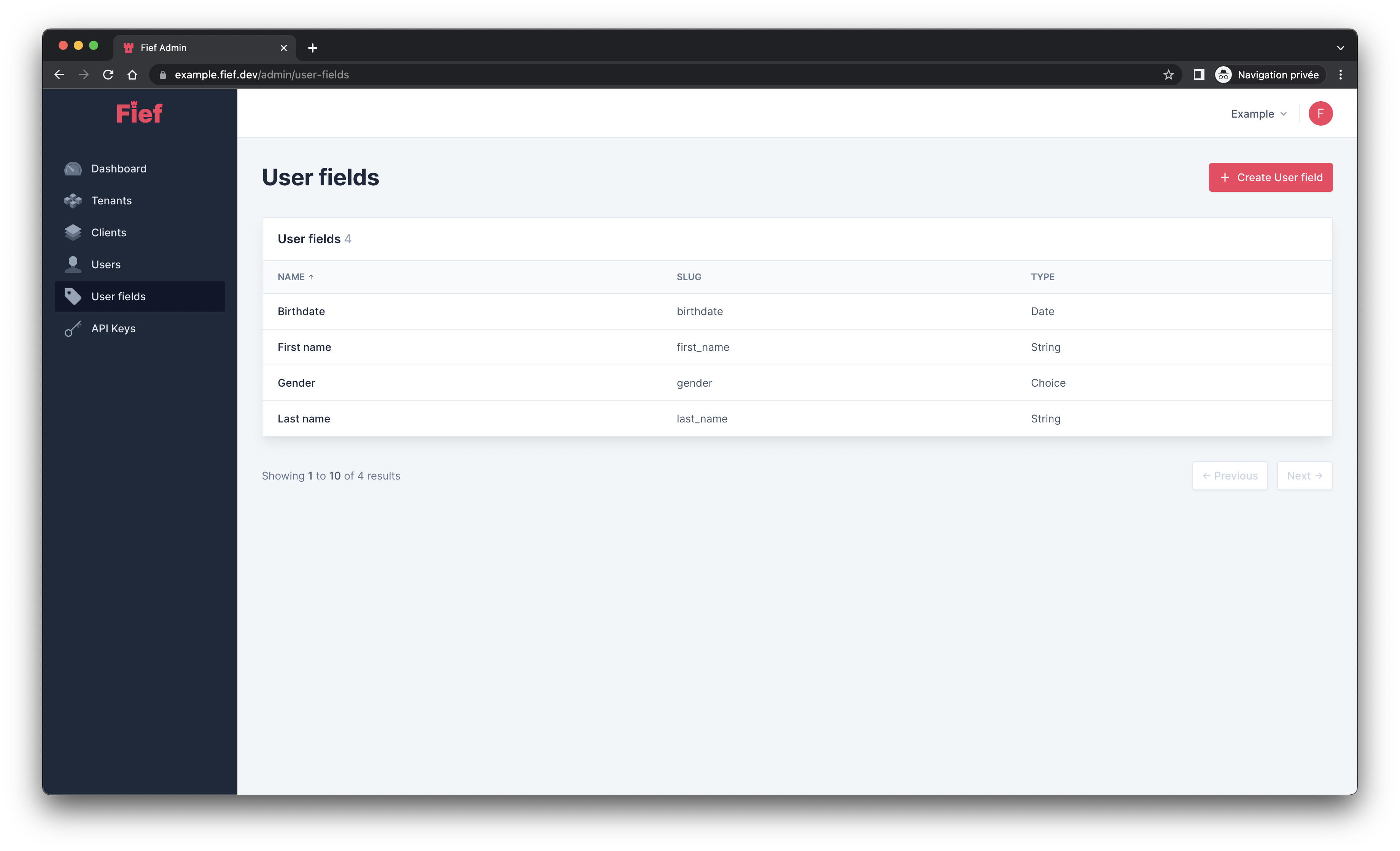 User fields from admin dashboard