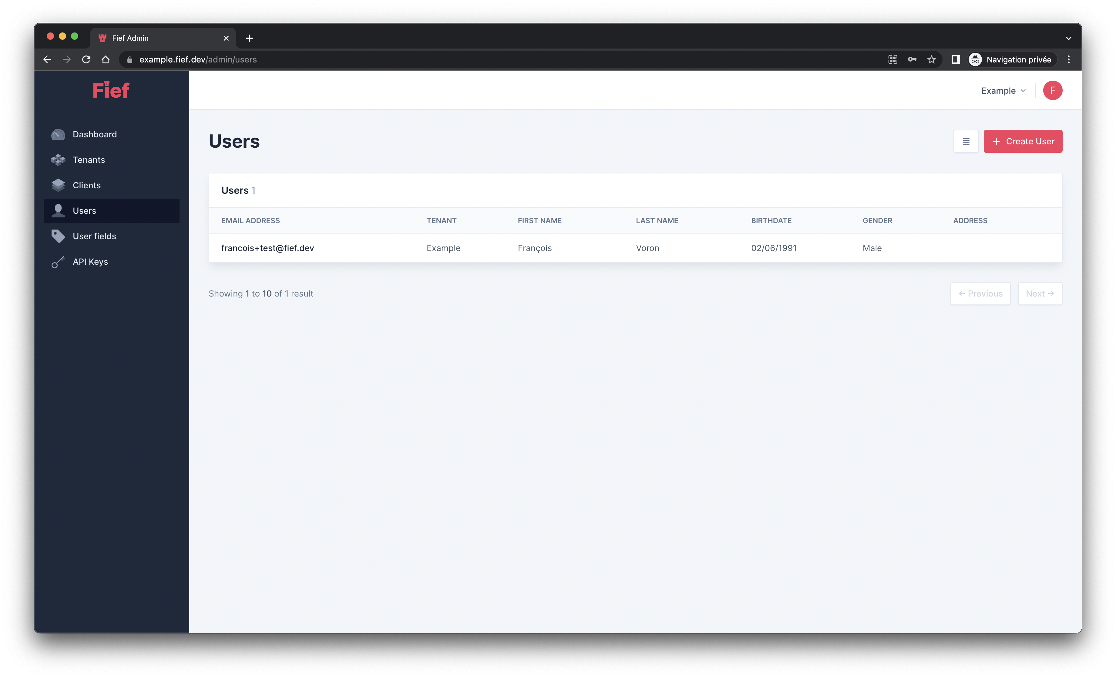 Users from admin dashboard