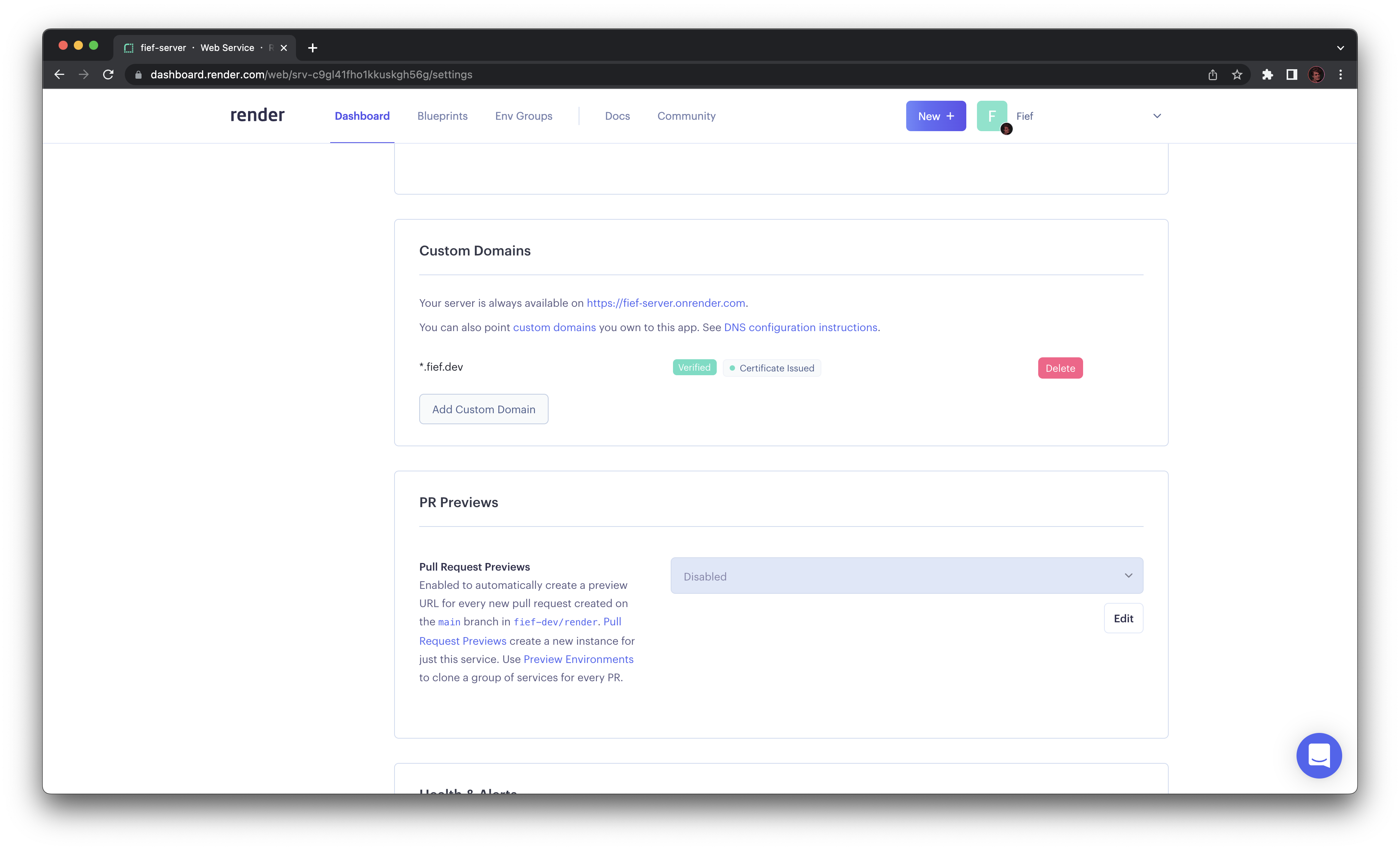 Custom domain configuration on Render