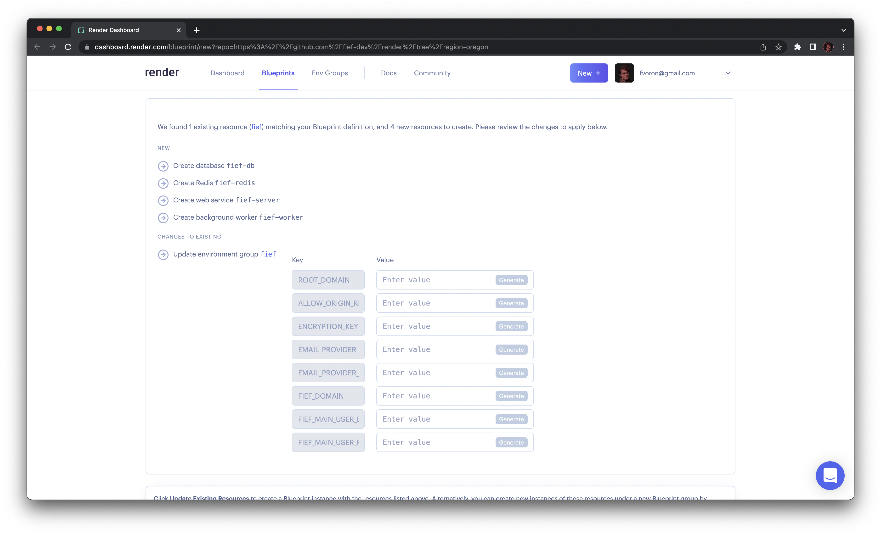 Fill the environment variables during Render deployment