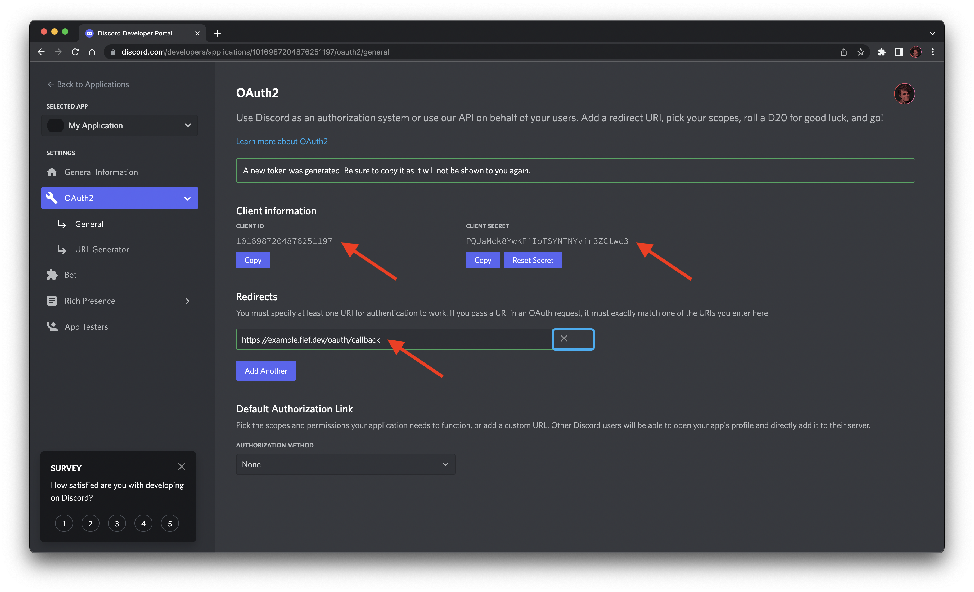 Discord OAuth2 client configuration