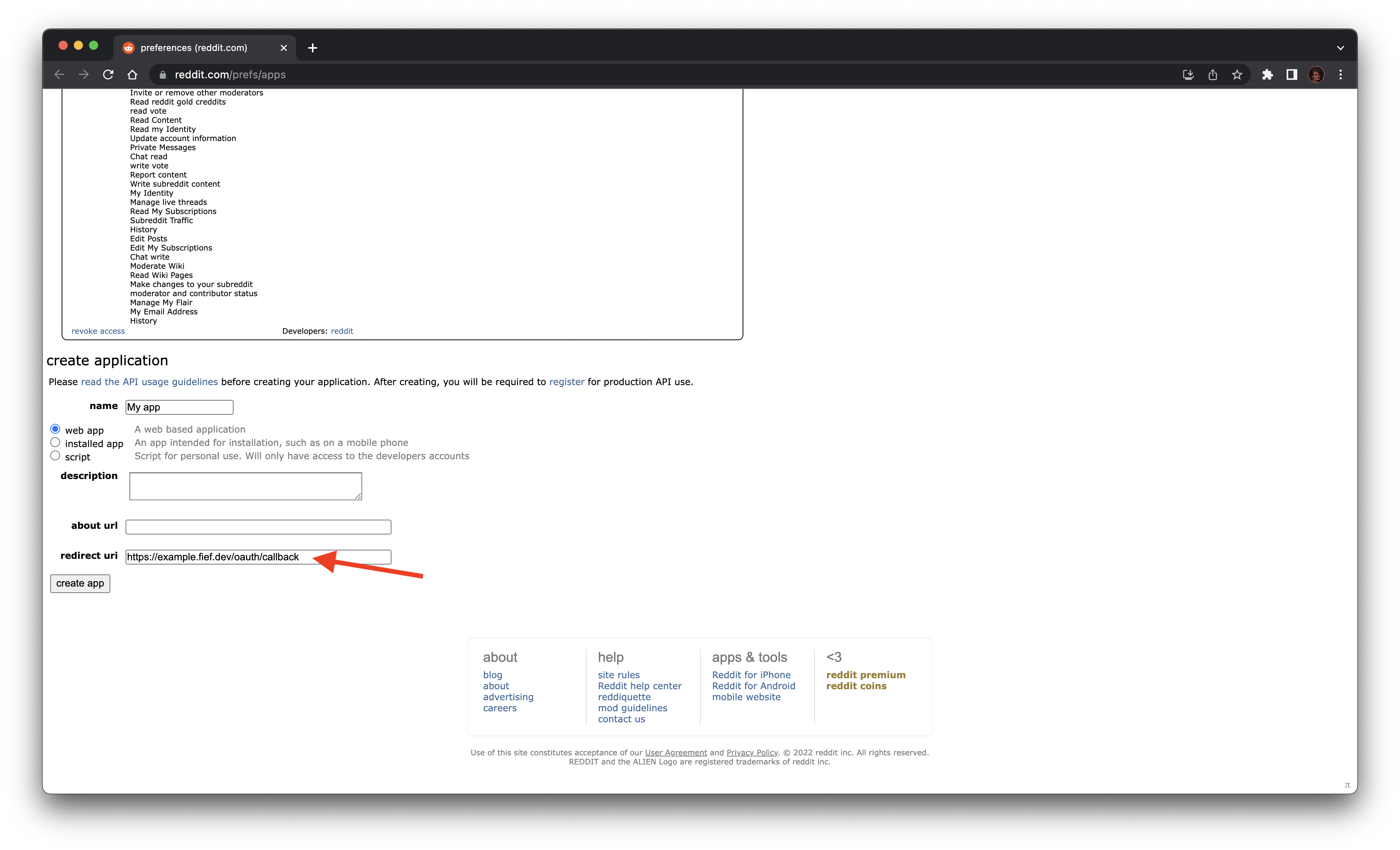Reddit redirect URI OAuth2 client configuration
