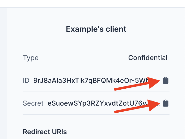 Copy Client ID and Secret from admin dashboard